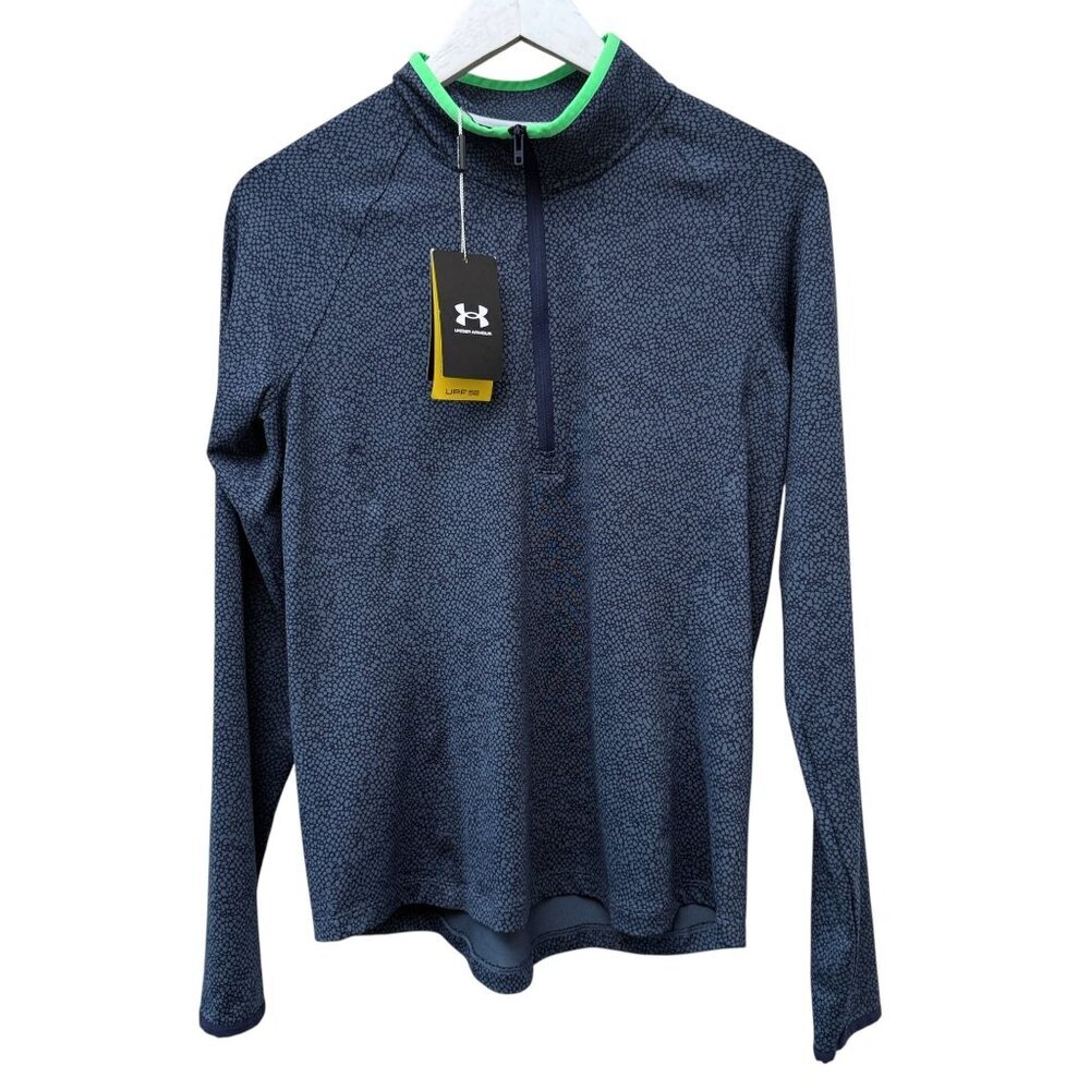 Under Armour Womens Golf Top Medium Long Sleeve 1/2 Zip Blue Print UPF 50 NWT